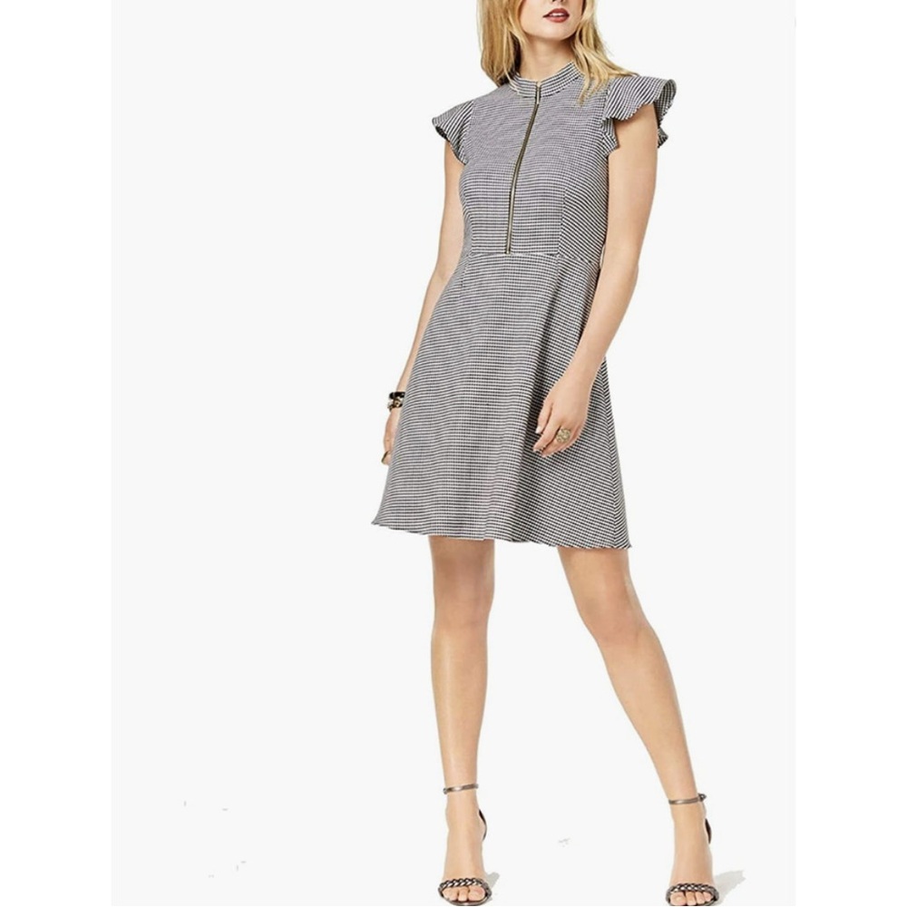 Zoe by Rachel Zoe Houndstooth-Print Fit & Flare black and white dress size 6